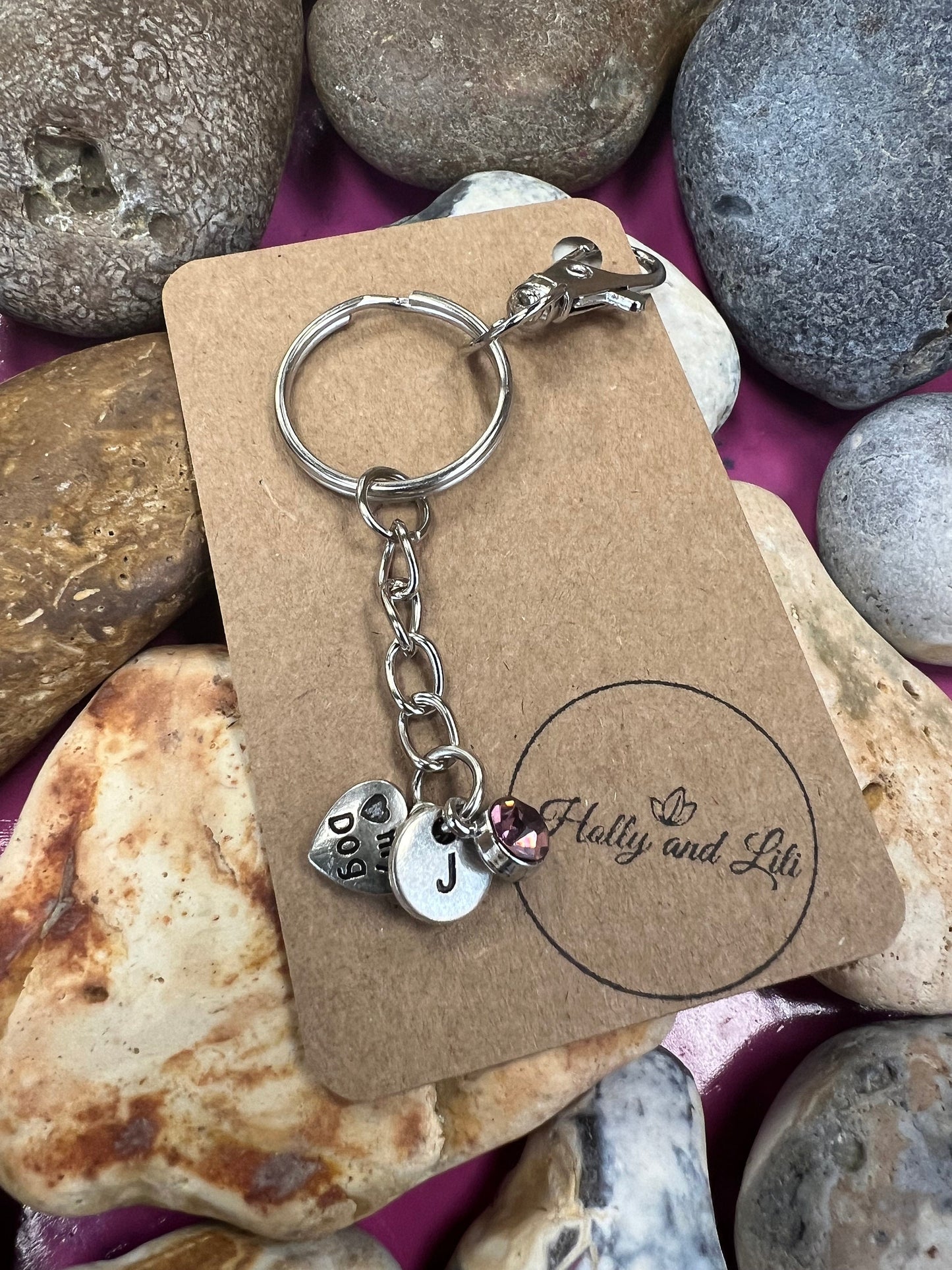 Heart Love My Dog Personalised keychain, Dog Or Cat Keyring, Alphabetical Initial, Birthstone Charms, Best friend Doggy Zipper chain Gifts