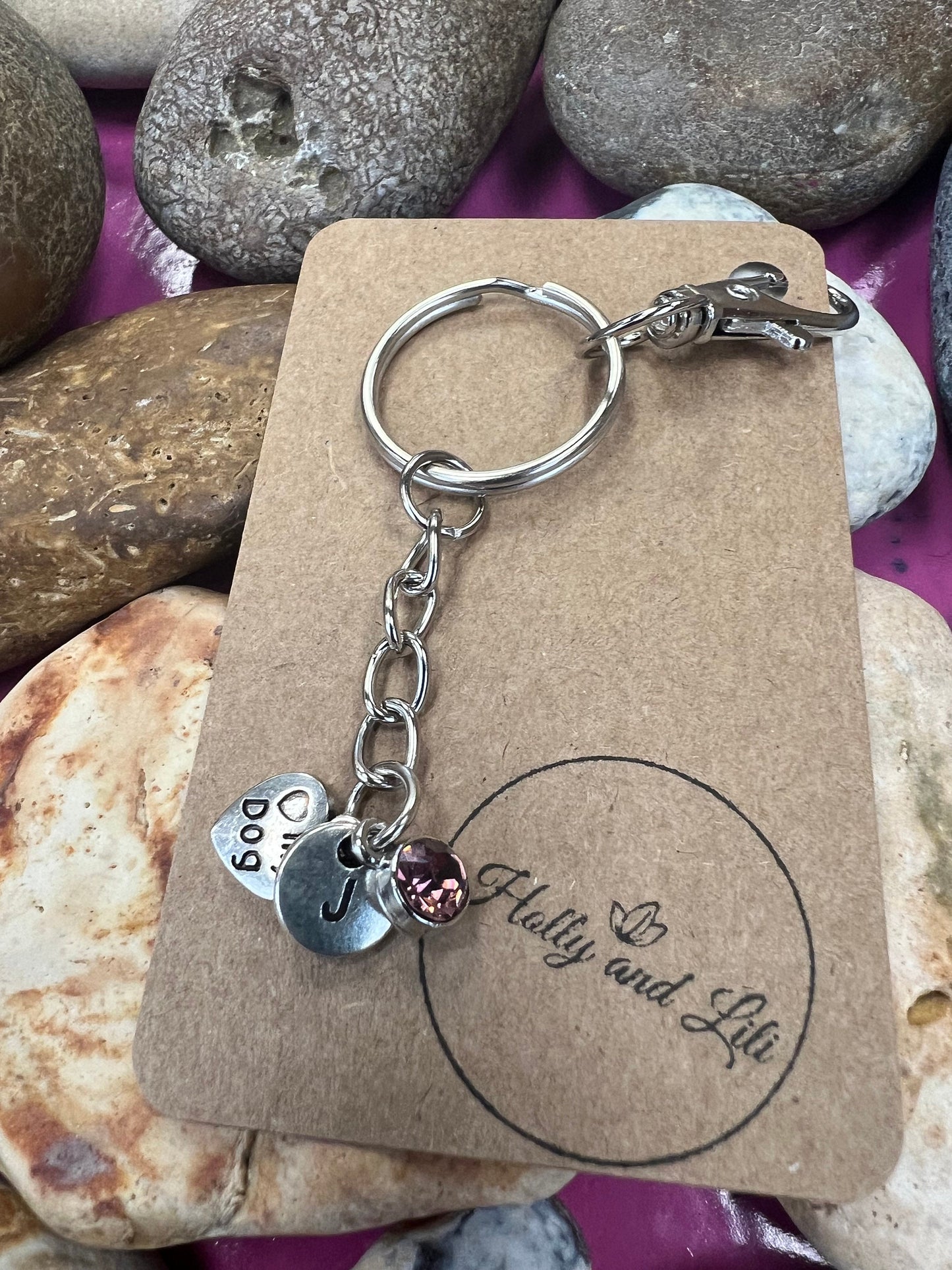 Heart Love My Dog Personalised keychain, Dog Or Cat Keyring, Alphabetical Initial, Birthstone Charms, Best friend Doggy Zipper chain Gifts