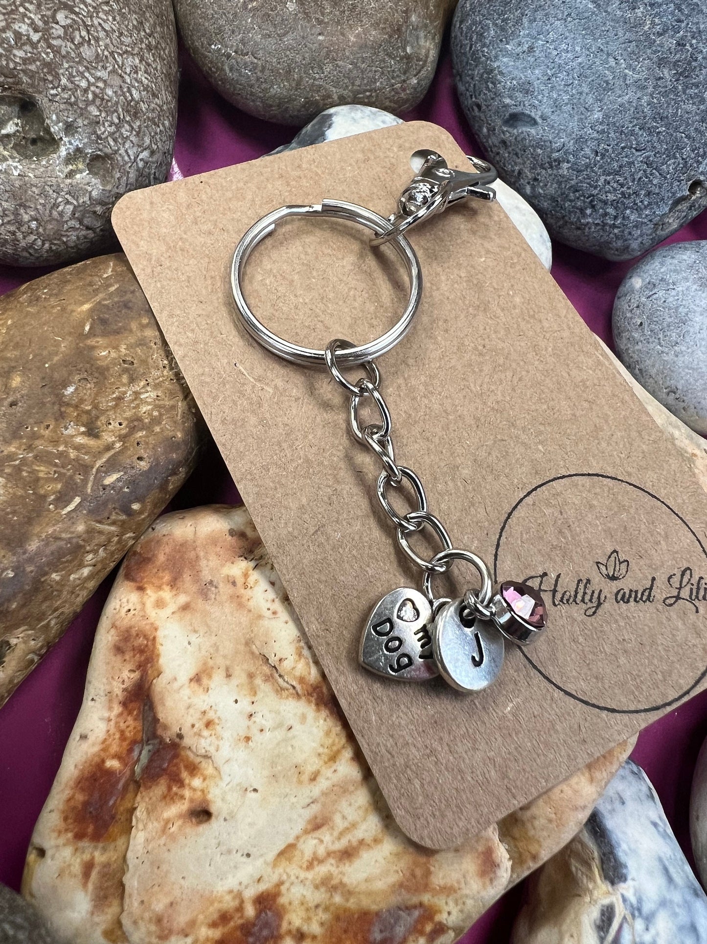 Heart Love My Dog Personalised keychain, Dog Or Cat Keyring, Alphabetical Initial, Birthstone Charms, Best friend Doggy Zipper chain Gifts