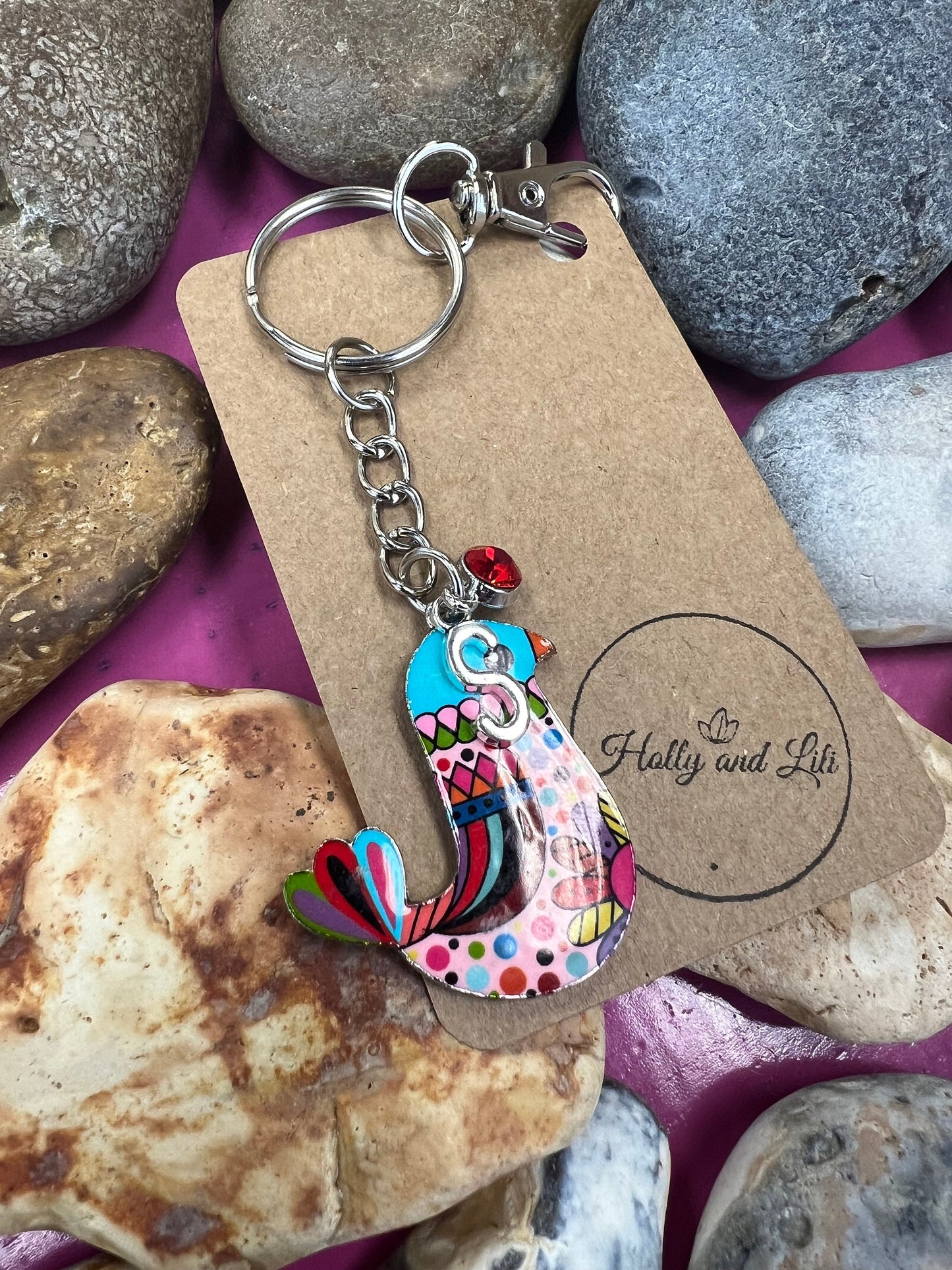 Bird Personalised, keychain Bird, Animal Keyring, Alphabetical Initial, Birthstone Charms, Birds Zipper Chain, Key-Ring, Personalise