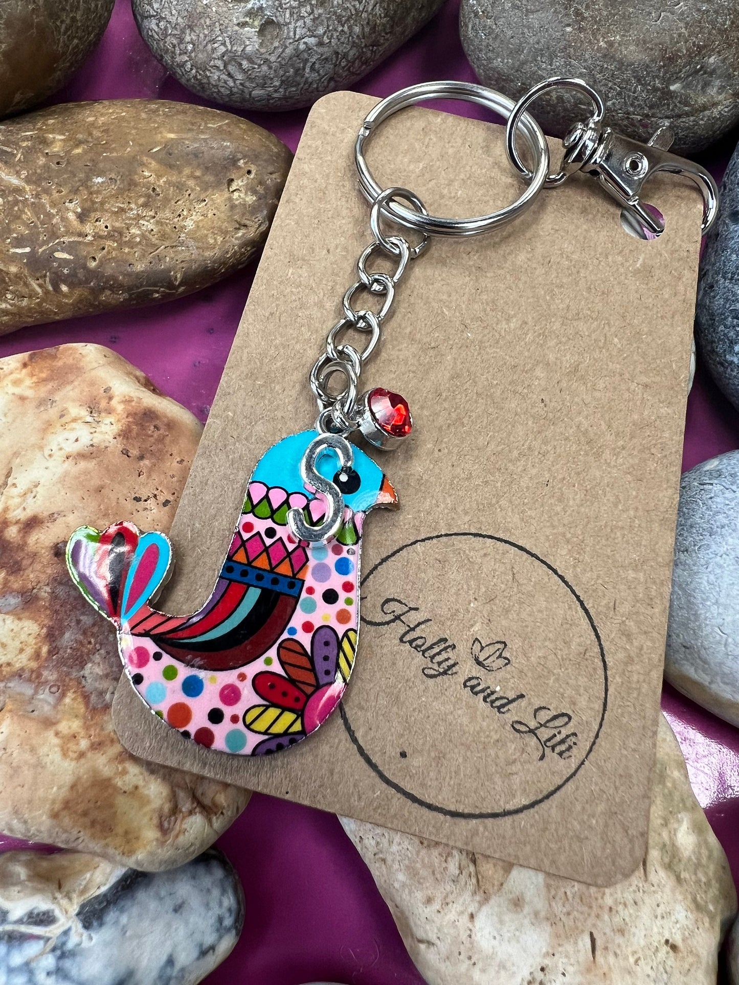 Bird Personalised, keychain Bird, Animal Keyring, Alphabetical Initial, Birthstone Charms, Birds Zipper Chain, Key-Ring, Personalise