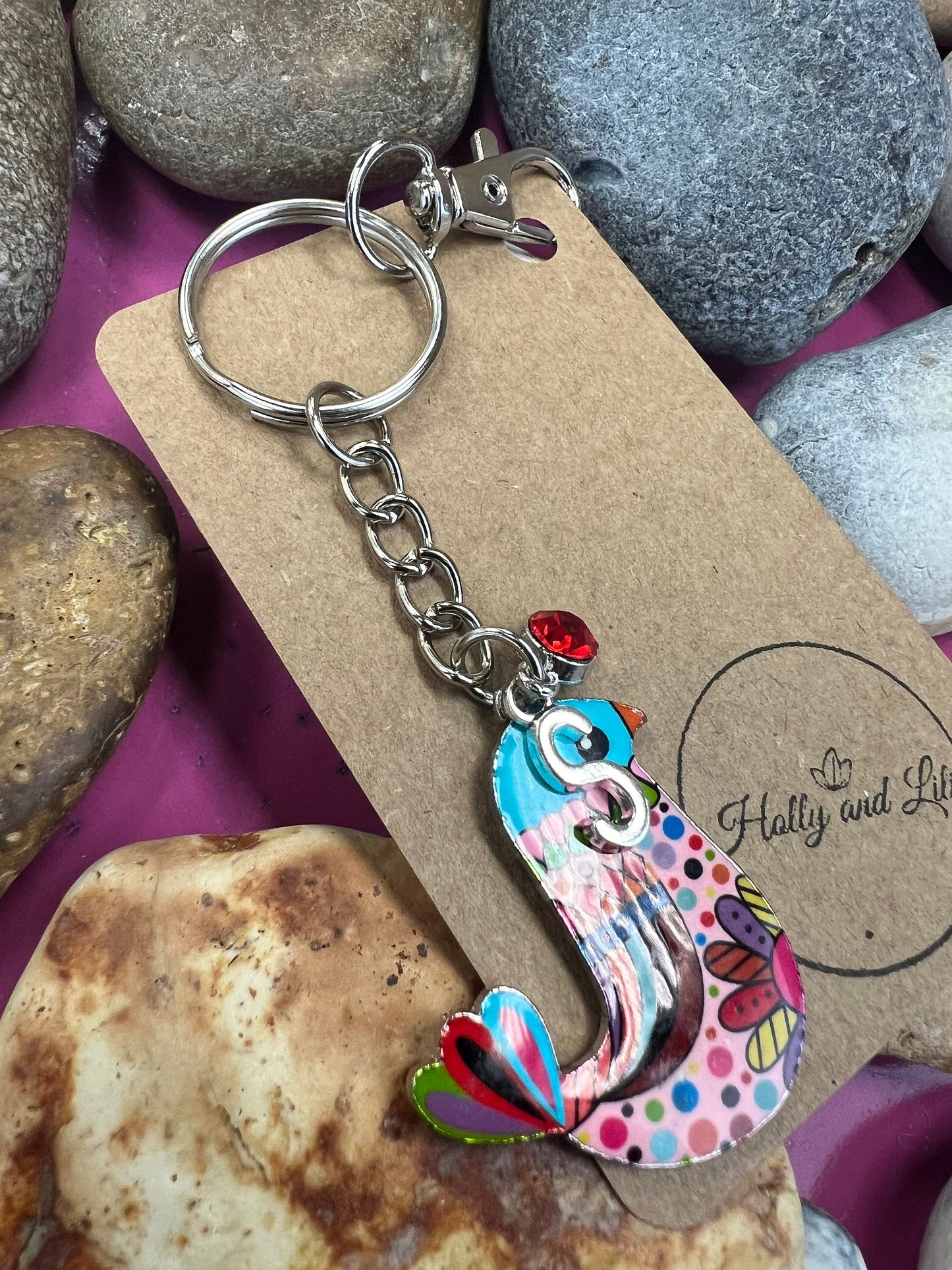 Bird Personalised, keychain Bird, Animal Keyring, Alphabetical Initial, Birthstone Charms, Birds Zipper Chain, Key-Ring, Personalise