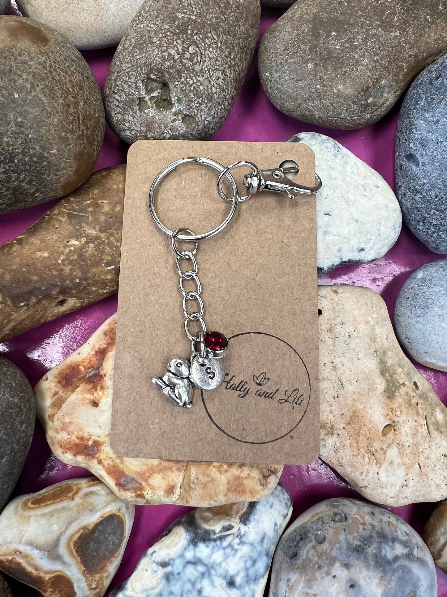 Rabbit Personalised, keychain Bunny, Animal Keyring, Alphabetical Initial, Birthstone Charms, Rabbits Zipper , Bunnies Initials, Personalise