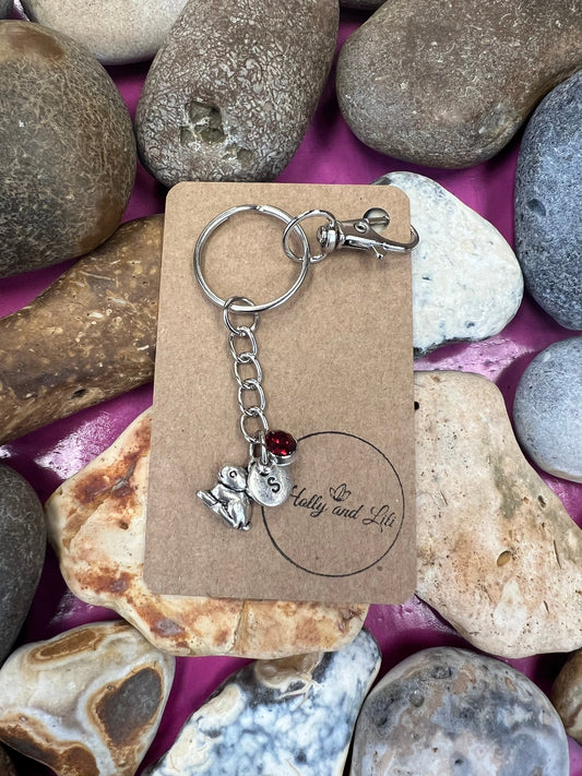 Rabbit Personalised, keychain Bunny, Animal Keyring, Alphabetical Initial, Birthstone Charms, Rabbits Zipper , Bunnies Initials, Personalise