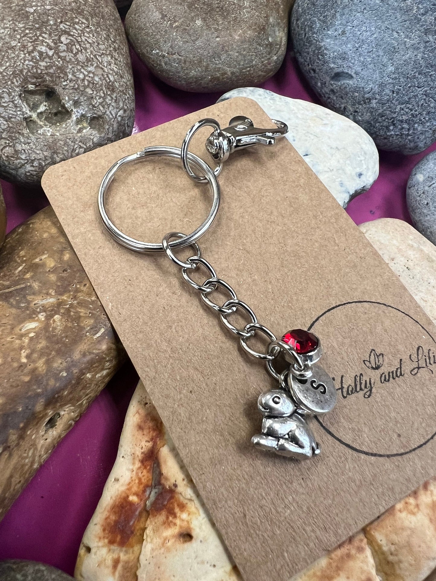 Rabbit Personalised, keychain Bunny, Animal Keyring, Alphabetical Initial, Birthstone Charms, Rabbits Zipper , Bunnies Initials, Personalise