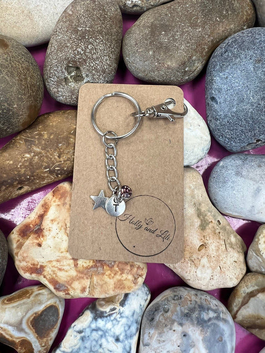 Star Style Personalised Keychain, Stars Keyring, Star Alphabet Initials, Birthstone Charm, Star Gifts, Zipper Chain