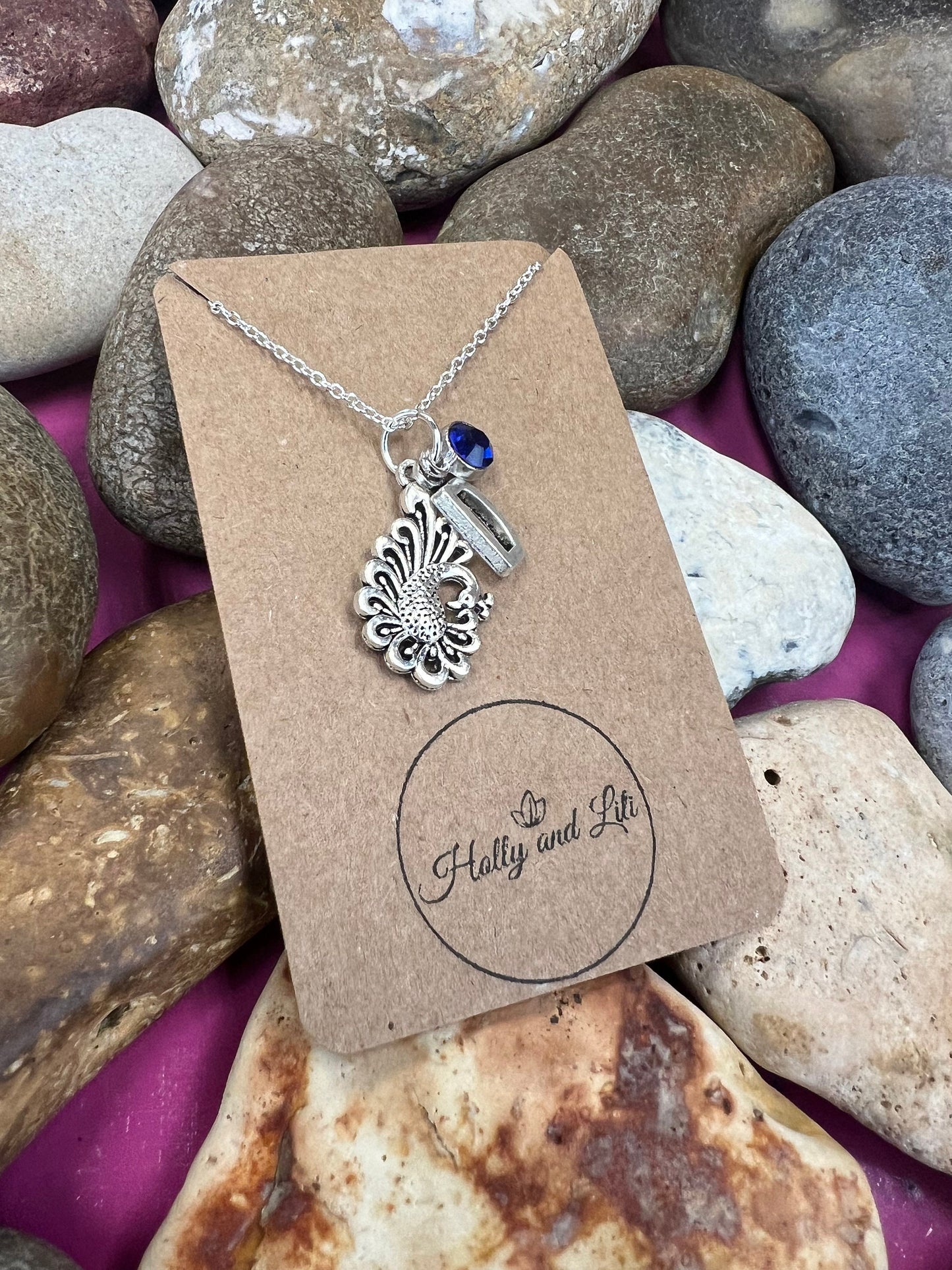 Peacock Personalised Pendant Charm Necklace, Alphabet Initials, Birthstone Charm, Birdies Chain, Bird Necklace, Peacocks Gift For Her