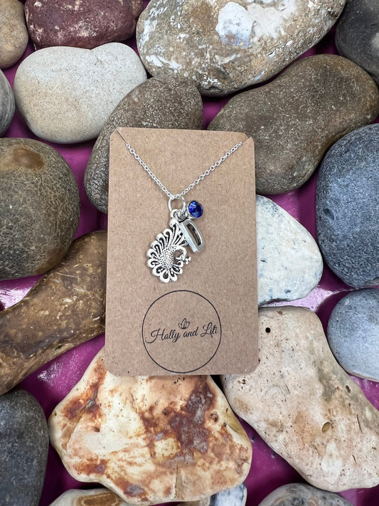 Peacock Personalised Pendant Charm Necklace, Alphabet Initials, Birthstone Charm, Birdies Chain, Bird Necklace, Peacocks Gift For Her