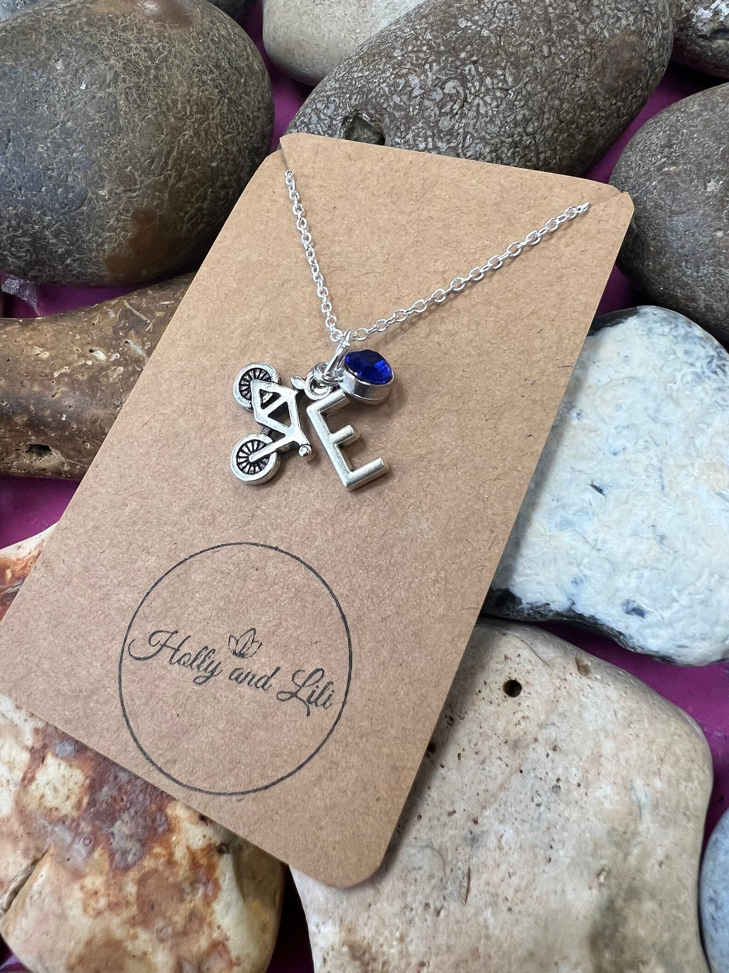 Bike Necklace, Bikes, Cycling, Style Novelty Charm Necklace, Personalised Alphabet Initials, Birthstone Charm, Bicycle Necklace, Gifts