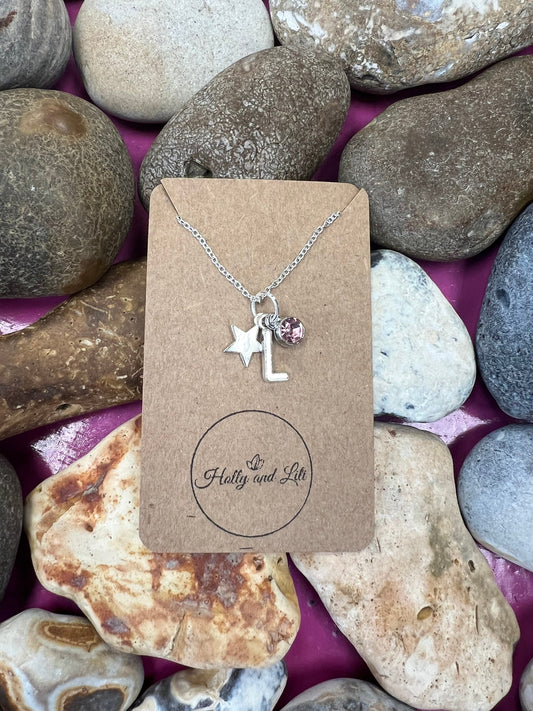 Star Necklace, Stars Personalised Pendant Charm Necklace, Alphabet Initial, Birthstone Charm, First Necklace, Star Gifts